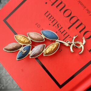 Upcycled Gold and Blue Leaf Brooch